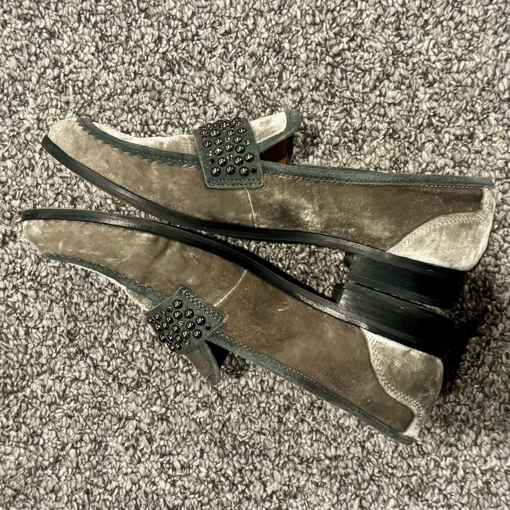 Franco Sarto Grey Velvet Studded Loafers
